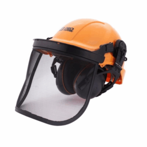 Chainsaw safety helmet with face shield, mesh